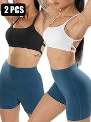 2 Pack Strappy Sports Bras For Women - Criss Cross Back Sexy Wireless Padded Yoga Bra Cute Workout