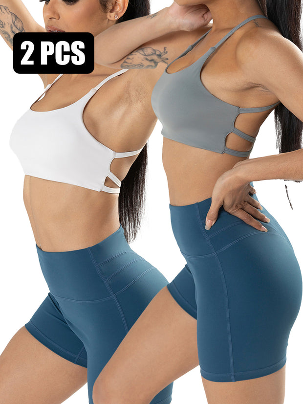 2 Pack Strappy Sports Bras For Women - Criss Cross Back Sexy Wireless Padded Yoga Bra Cute Workout